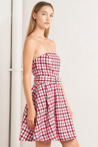 CHERRY CHECK TWEED MINI DRESS - Glamourous Grace