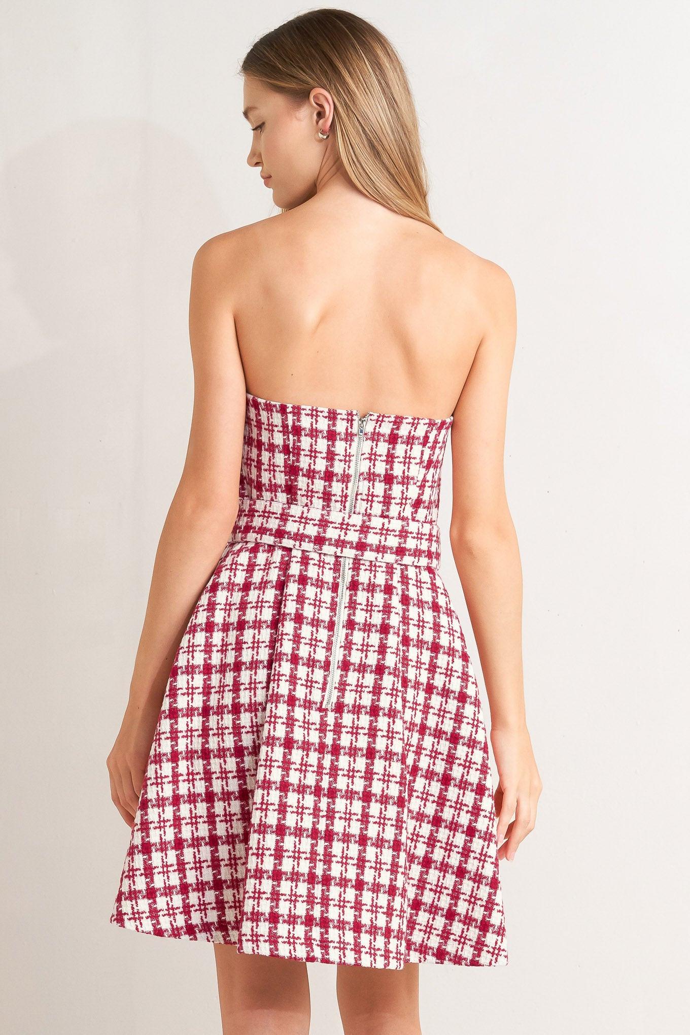 CHERRY CHECK TWEED MINI DRESS - Glamourous Grace