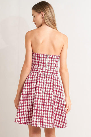 CHERRY CHECK TWEED MINI DRESS - Glamourous Grace