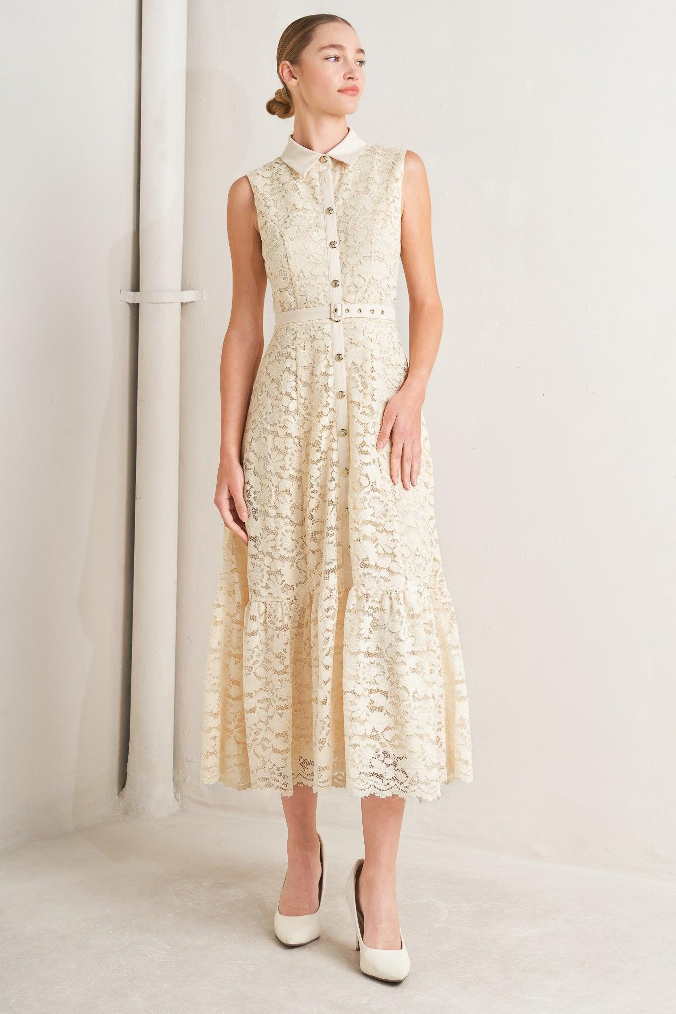 PURELY ROMANTIC WOVEN LACE MIDI DRESS - Glamourous Grace LLC