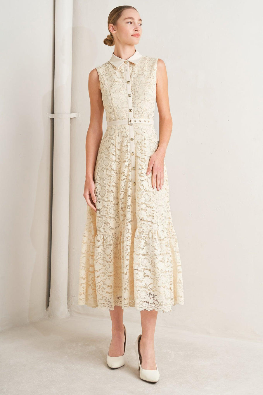 PURELY ROMANTIC WOVEN LACE MIDI DRESS - Glamourous Grace