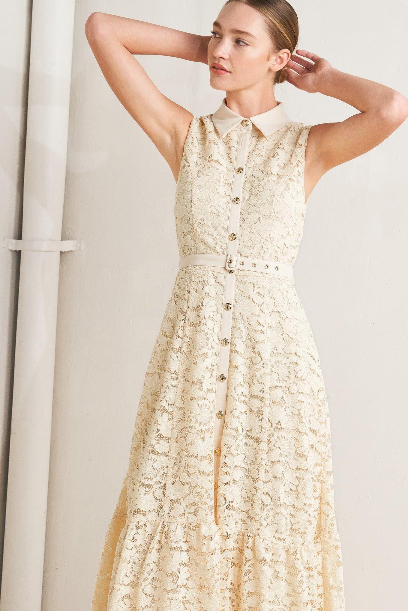 PURELY ROMANTIC WOVEN LACE MIDI DRESS - Glamourous Grace LLC