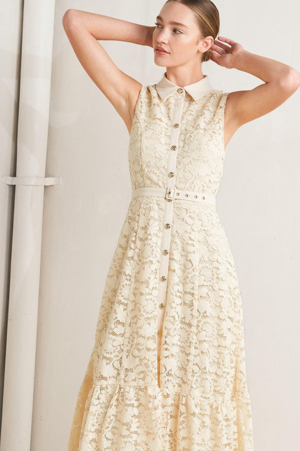 PURELY ROMANTIC WOVEN LACE MIDI DRESS - Glamourous Grace