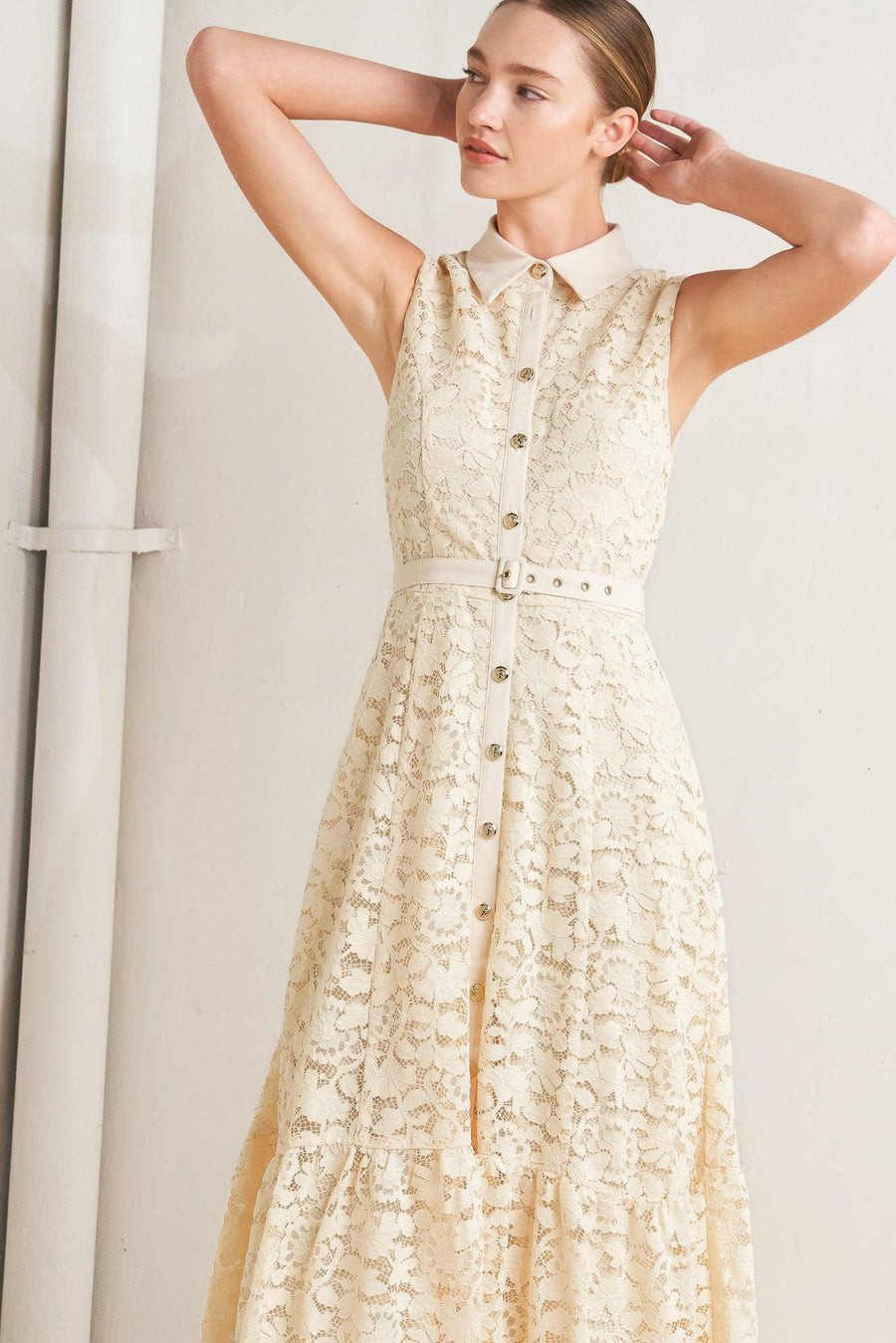 PURELY ROMANTIC WOVEN LACE MIDI DRESS - Glamourous Grace