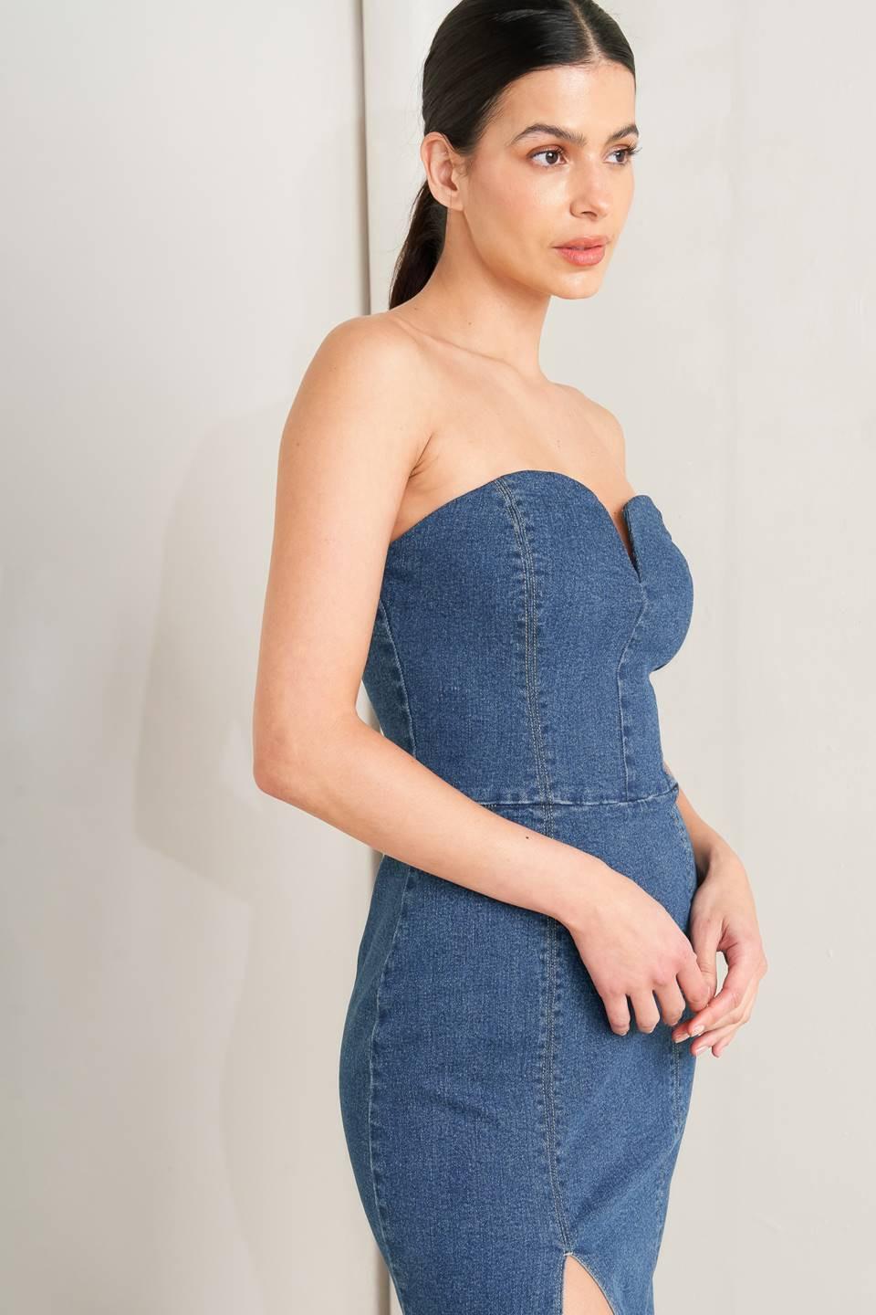 RAW ECHO DENIM MIDI DRESS - Glamourous Grace