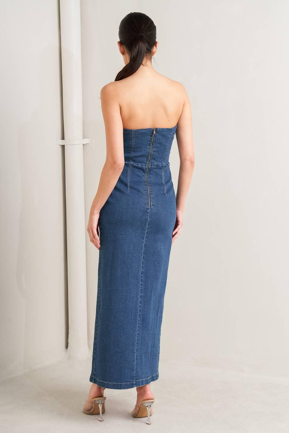 RAW ECHO DENIM MIDI DRESS - Glamourous Grace