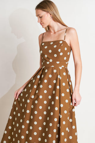 ESPRESSO DOT DREAM WOVEN MIDI DRESS - Glamourous Grace