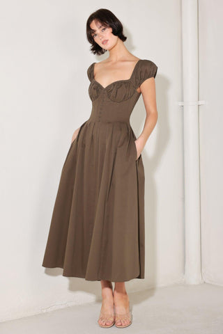 MOCHA MUSE MOMENT WOVEN MIDI DRESS - Glamourous Grace