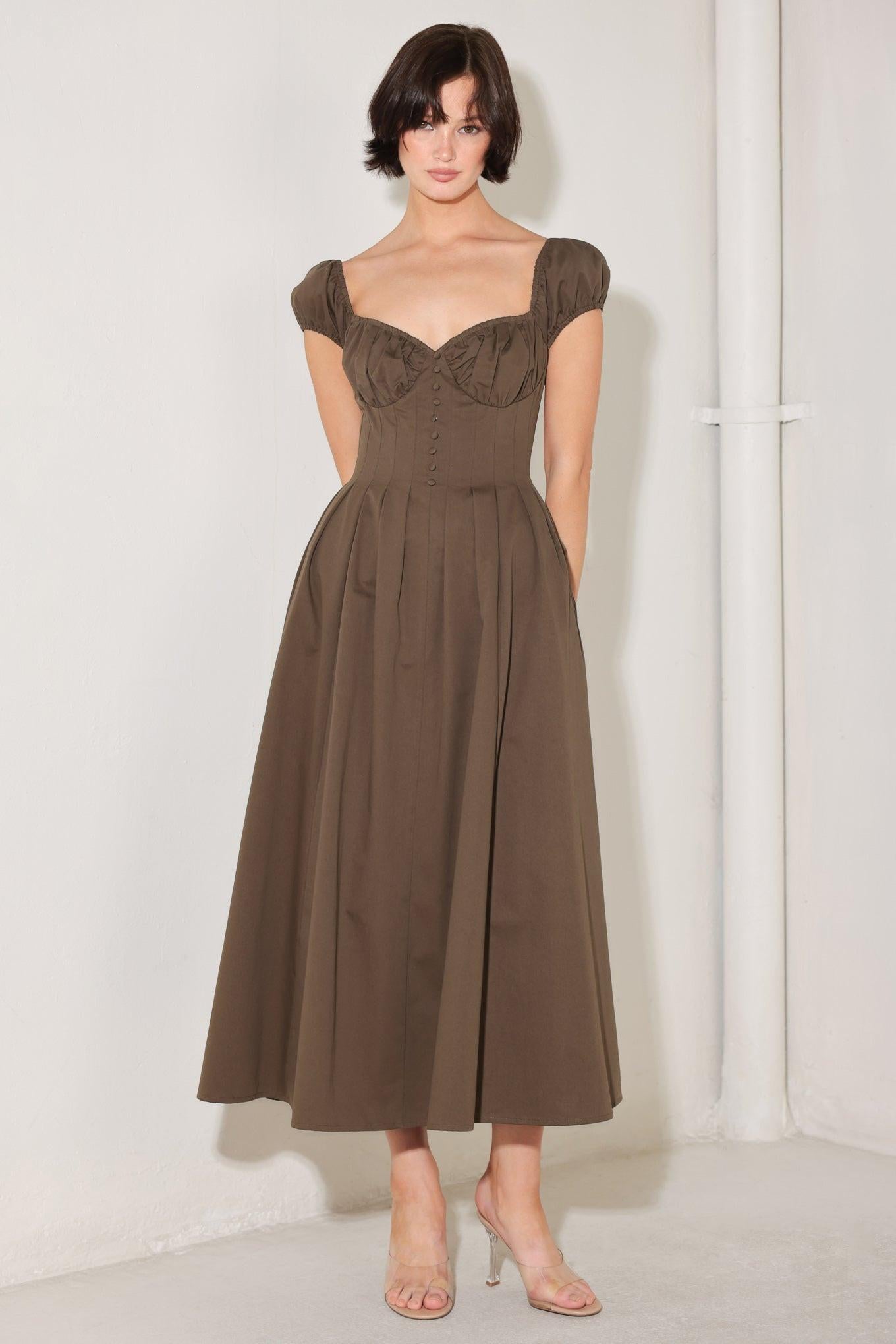 MOCHA MUSE MOMENT WOVEN MIDI DRESS - Glamourous Grace