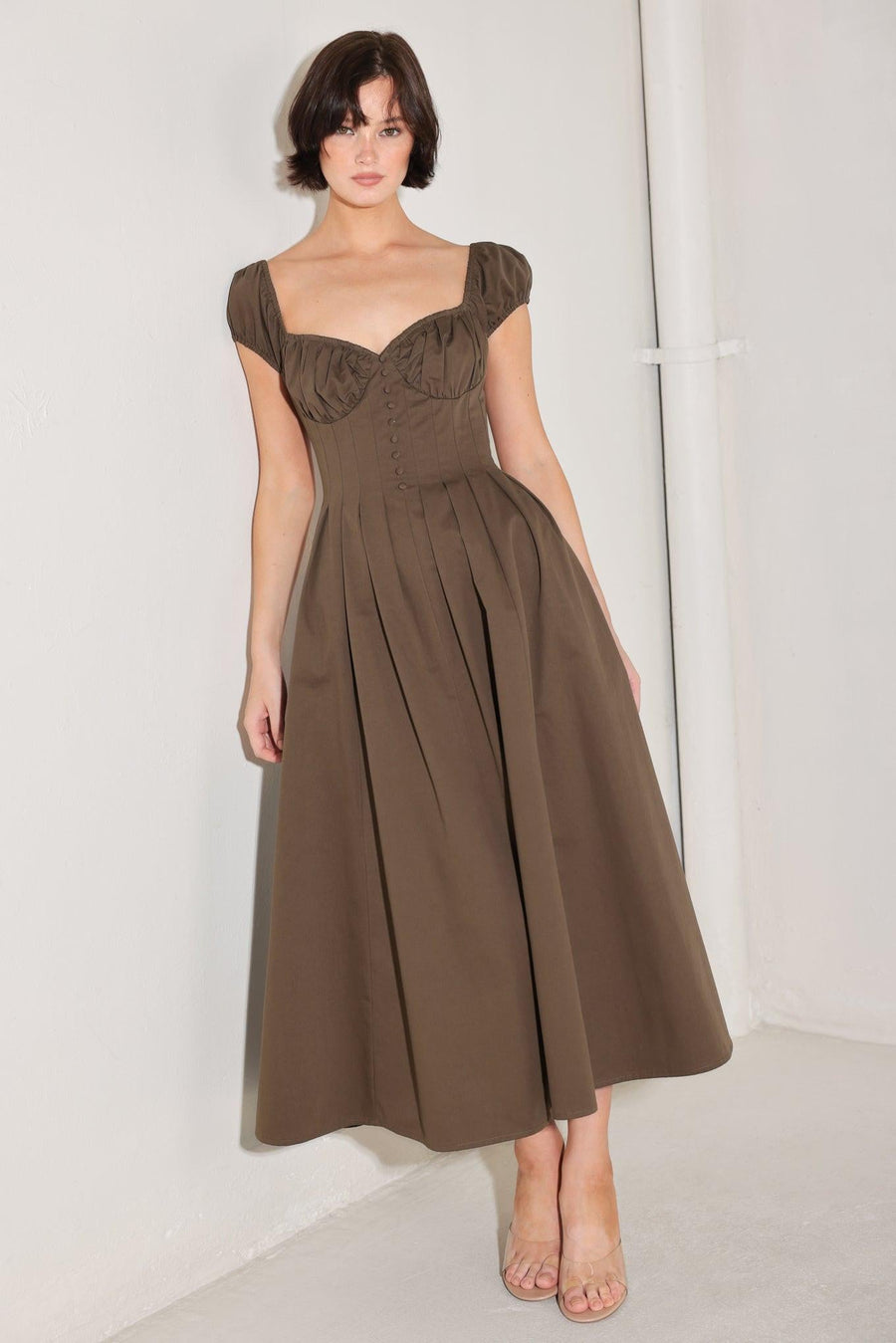MOCHA MUSE MOMENT WOVEN MIDI DRESS - Glamourous Grace
