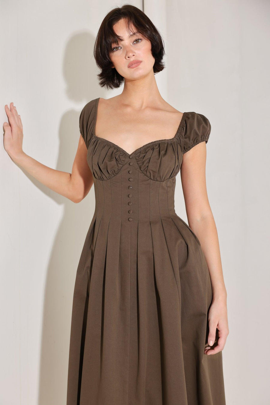 MOCHA MUSE MOMENT WOVEN MIDI DRESS - Glamourous Grace
