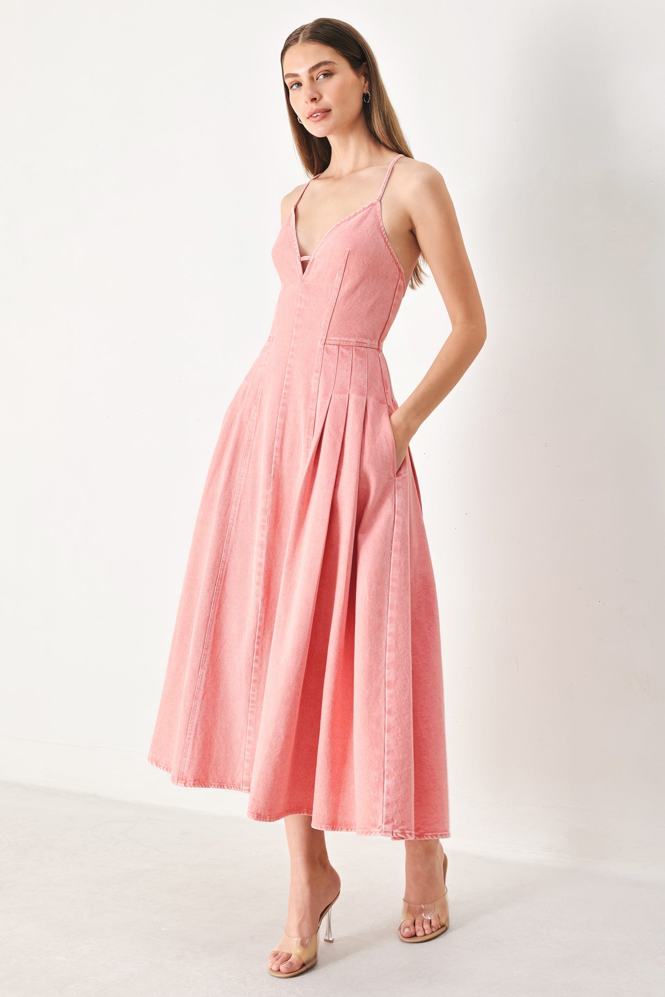 PINK HAZE WOVEN TWILL MIDI DRESS - Glamourous Grace