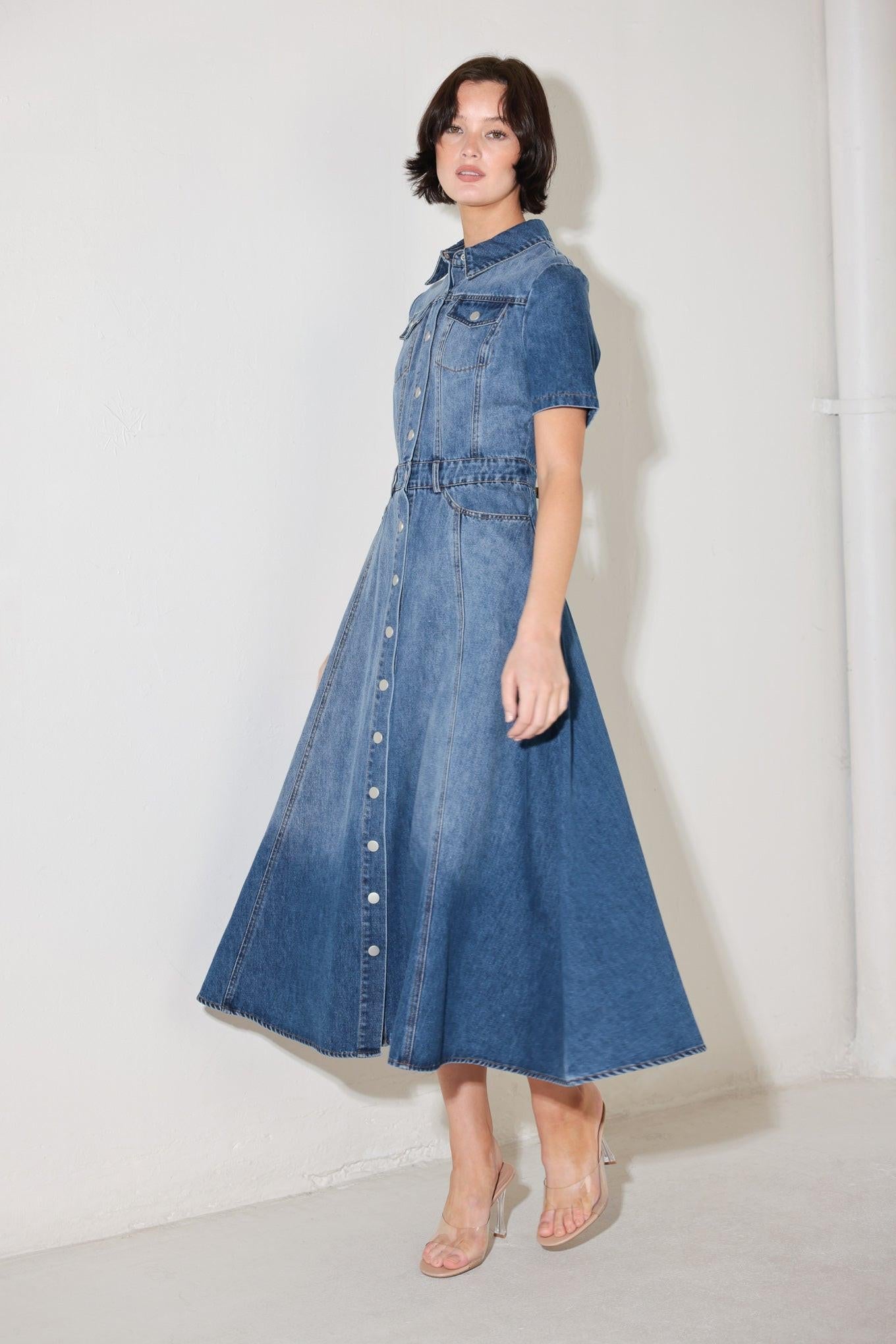 BLUEBIRD PROMENADE DENIM MIDI DRESS - Glamourous Grace