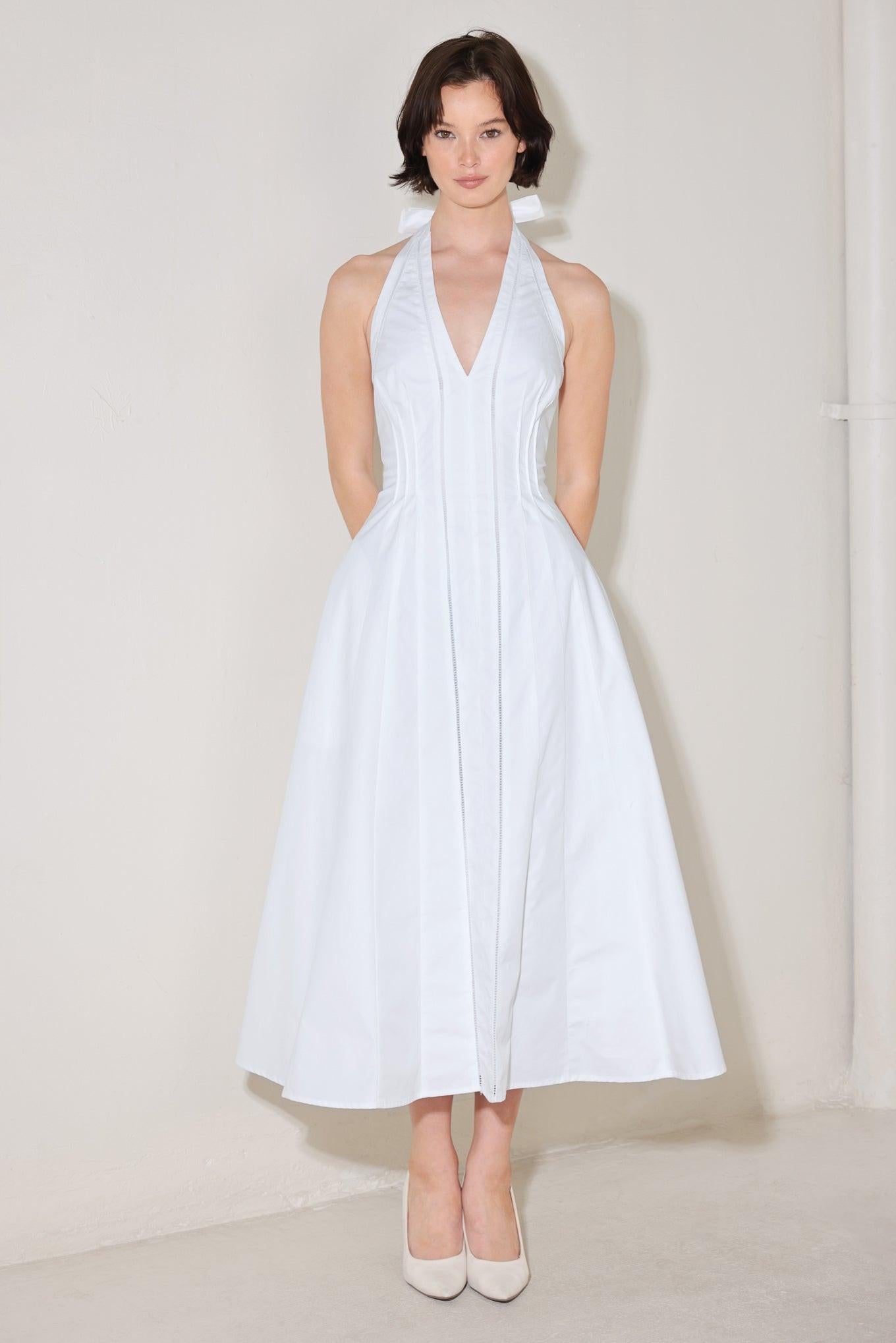 POWDER SKY HALTER WOVEN MIDI DRESS - Glamourous Grace