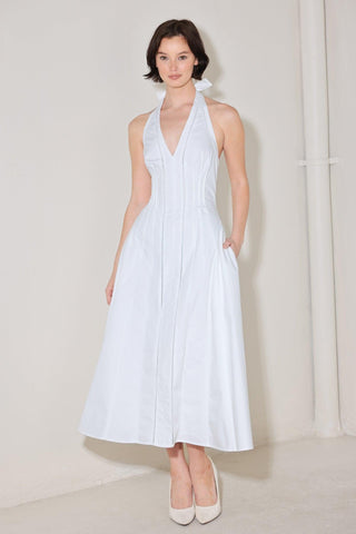 POWDER SKY HALTER WOVEN MIDI DRESS - Glamourous Grace