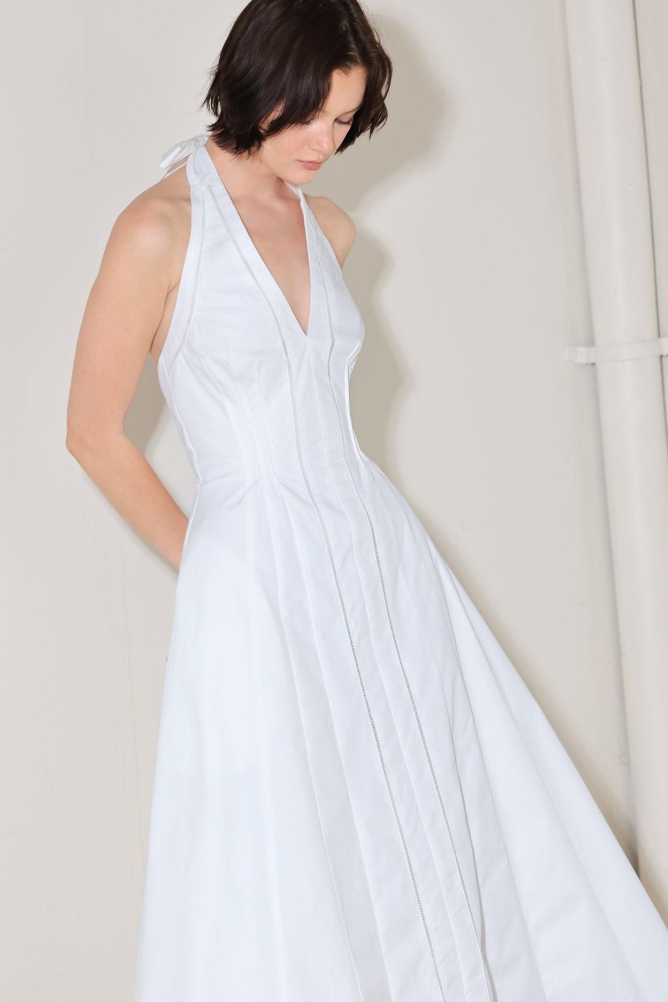 POWDER SKY HALTER WOVEN MIDI DRESS - Glamourous Grace