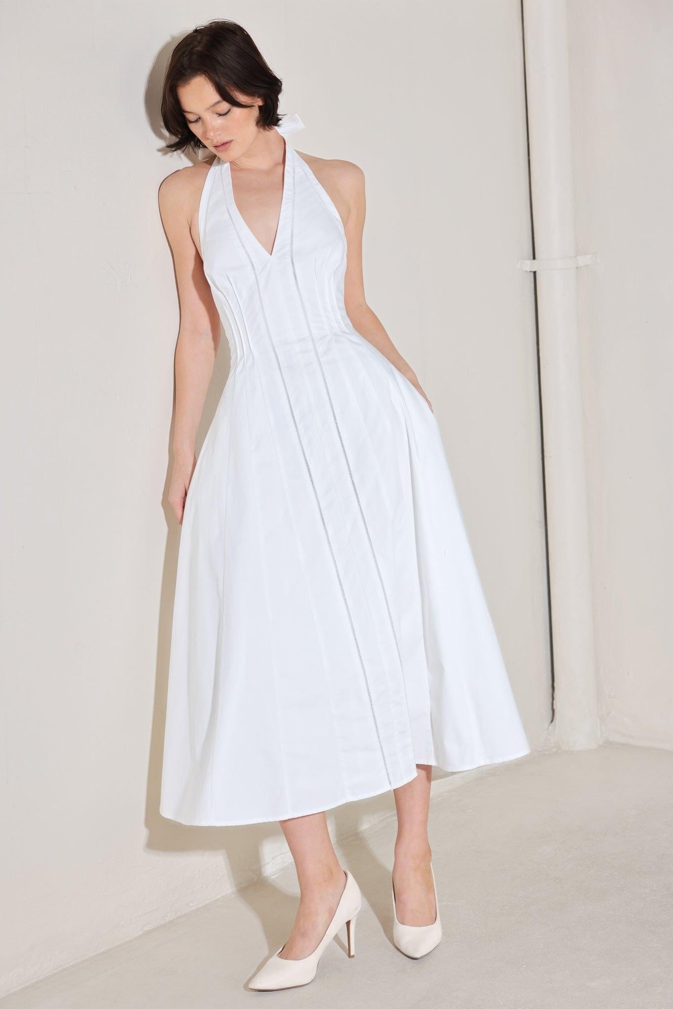 POWDER SKY HALTER WOVEN MIDI DRESS - Glamourous Grace