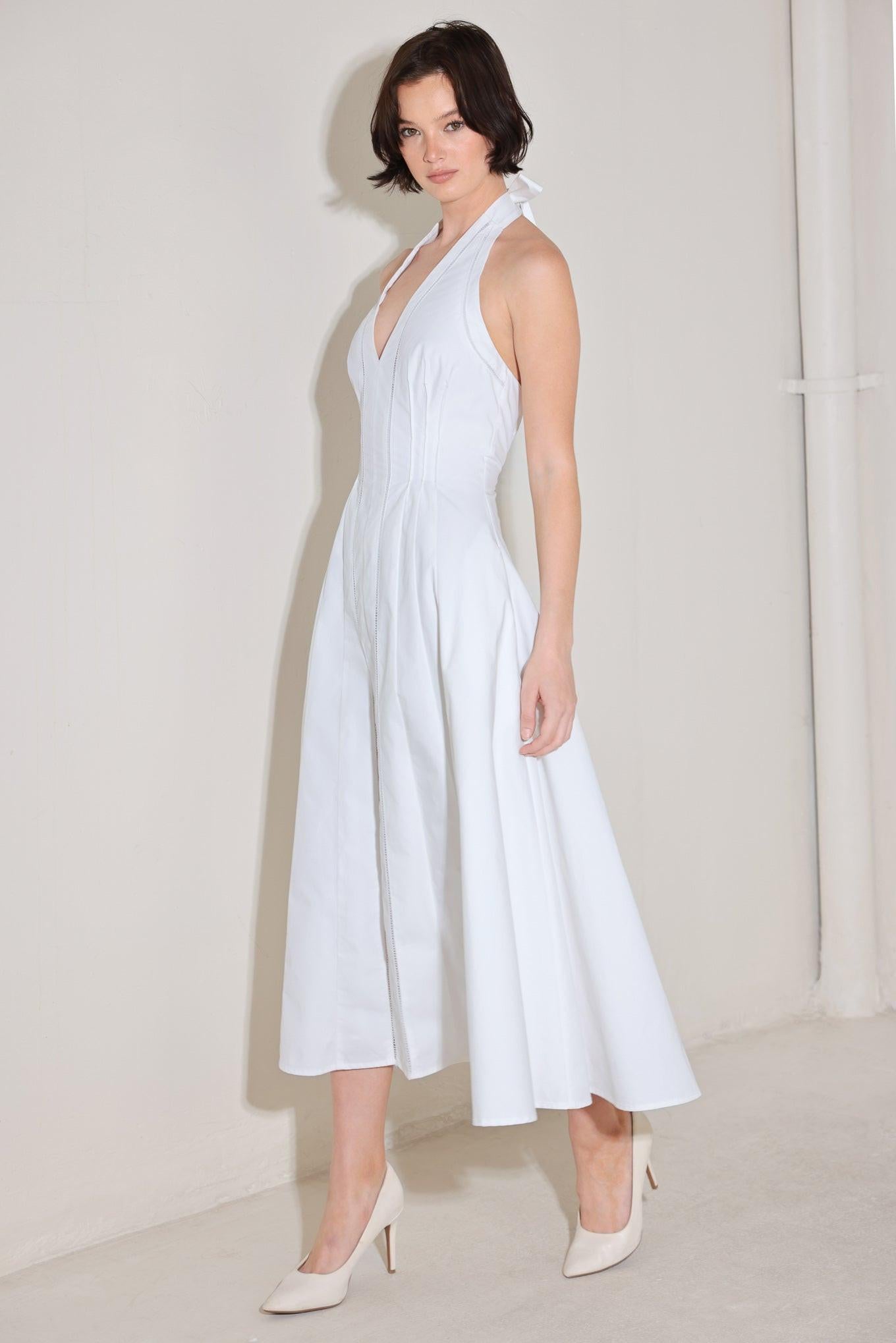POWDER SKY HALTER WOVEN MIDI DRESS - Glamourous Grace