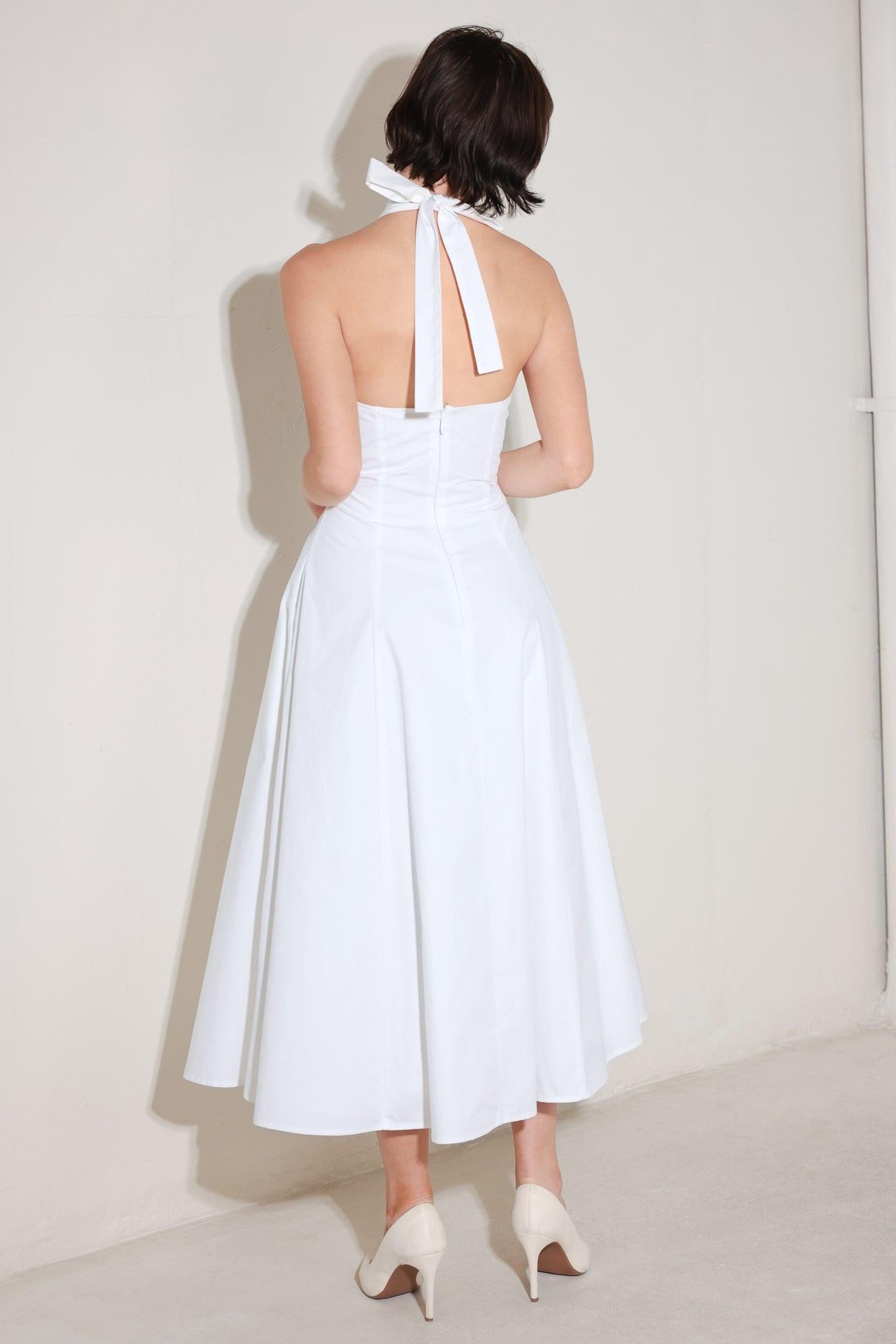 POWDER SKY HALTER WOVEN MIDI DRESS - Glamourous Grace