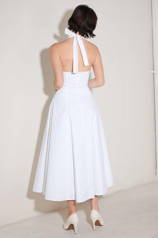POWDER SKY HALTER WOVEN MIDI DRESS - Glamourous Grace