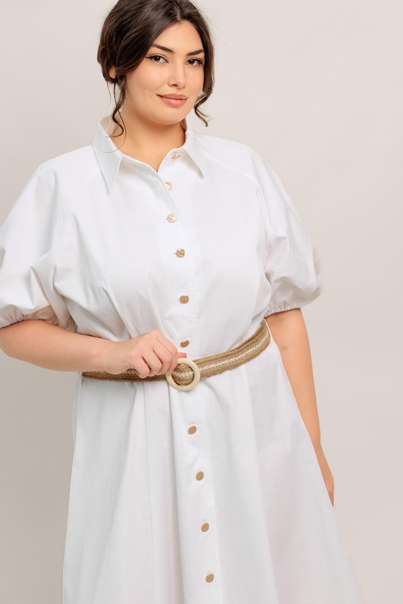 RELAXED TAILOR WOVEN MIDI DRESS - Glamourous Grace