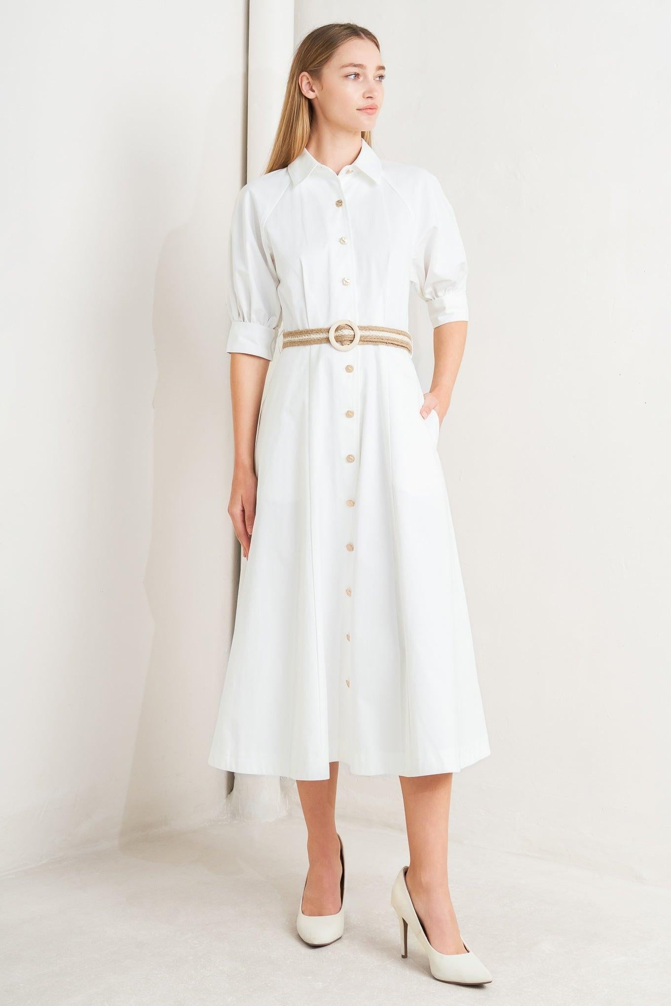 RELAXED TAILOR WOVEN MIDI DRESS - Glamourous Grace