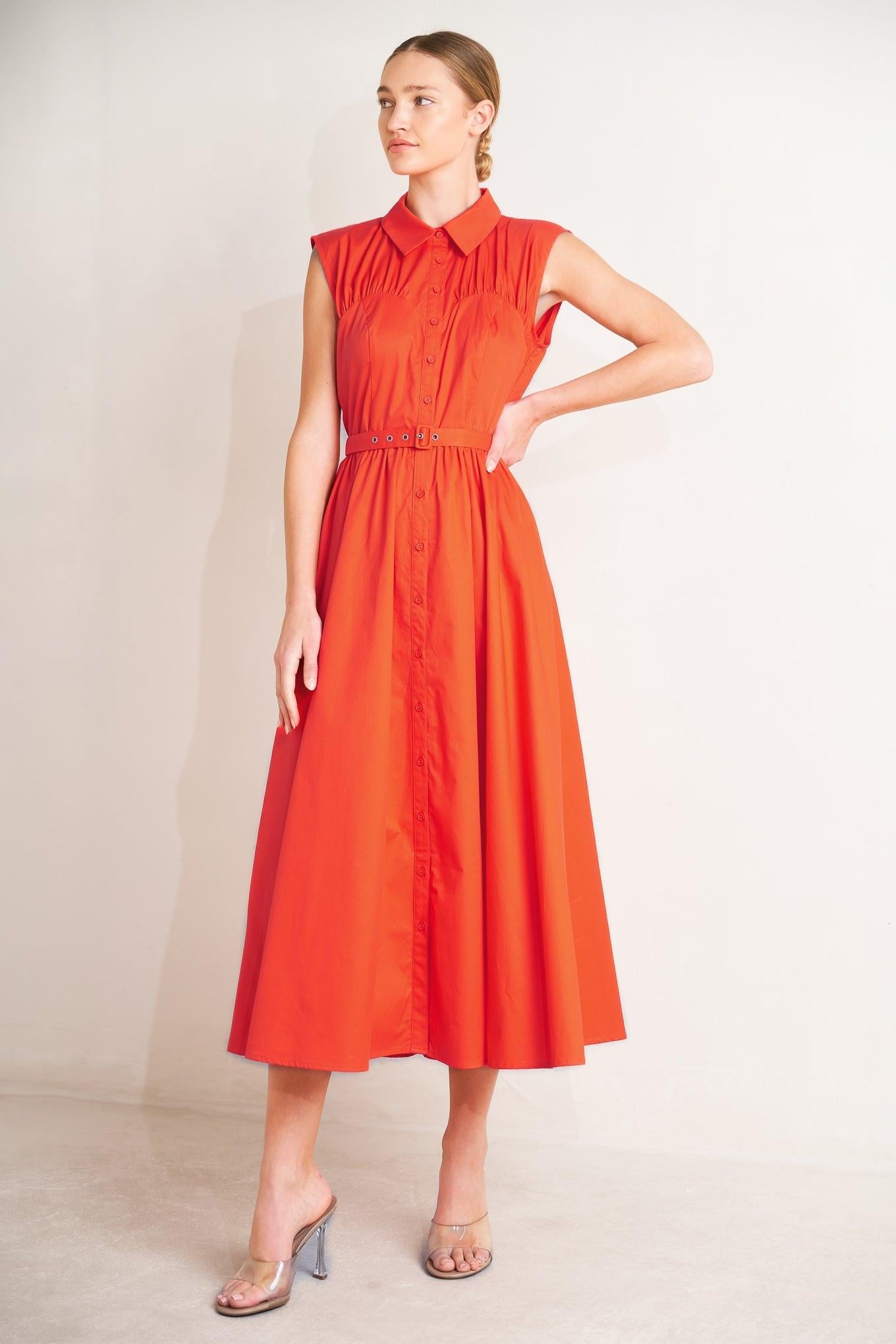 RUNWAY READY SCARLET WOVEN MIDI DRESS - Glamourous Grace