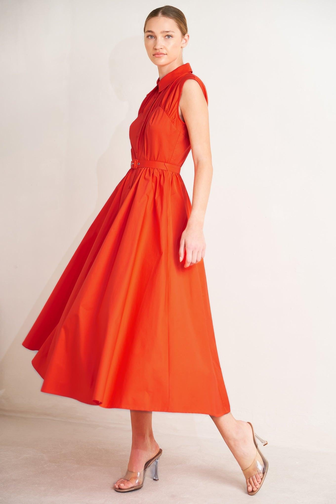 RUNWAY READY SCARLET WOVEN MIDI DRESS - Glamourous Grace