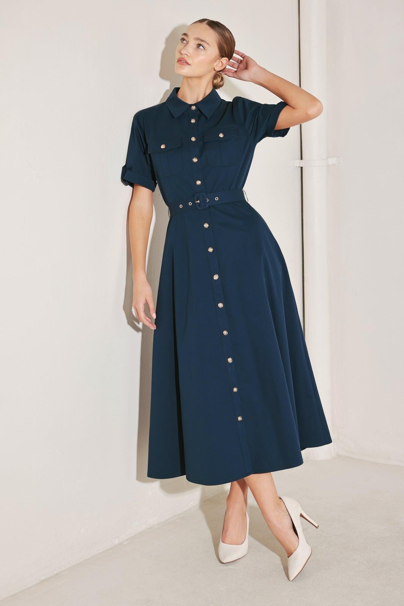 CLASSIC AUTHORITY WOVEN MIDI DRESS - Glamourous Grace