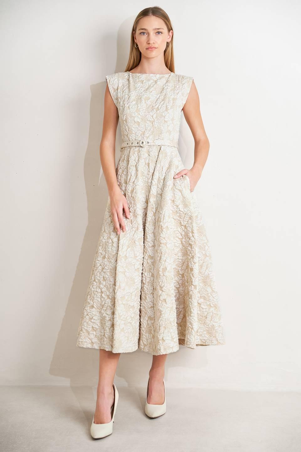 STATEMENT IN IVORY WOVEN MIDI DRESS - Glamourous Grace