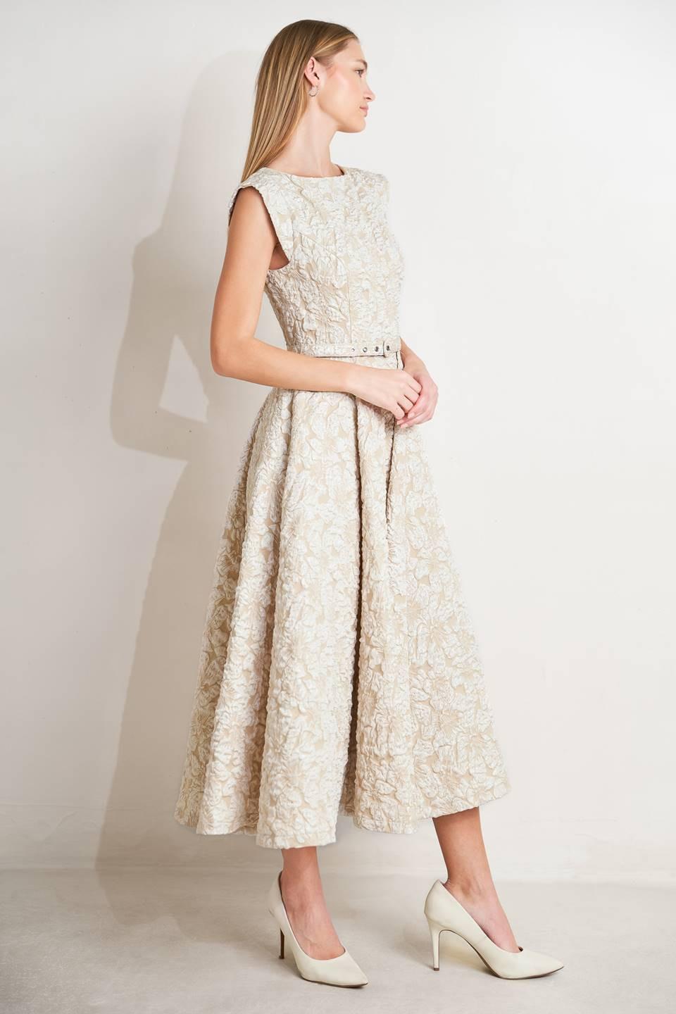 STATEMENT IN IVORY WOVEN MIDI DRESS - Glamourous Grace