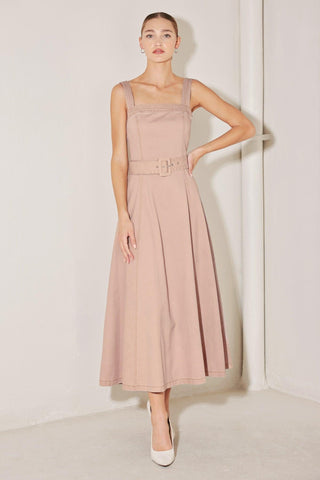 ELEVATED NEUTRAL BLUSH WOVEN MIDI DRESS - Glamourous Grace