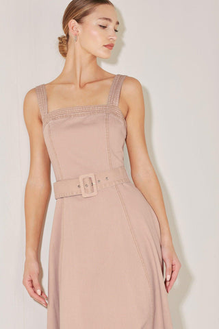 ELEVATED NEUTRAL BLUSH WOVEN MIDI DRESS - Glamourous Grace