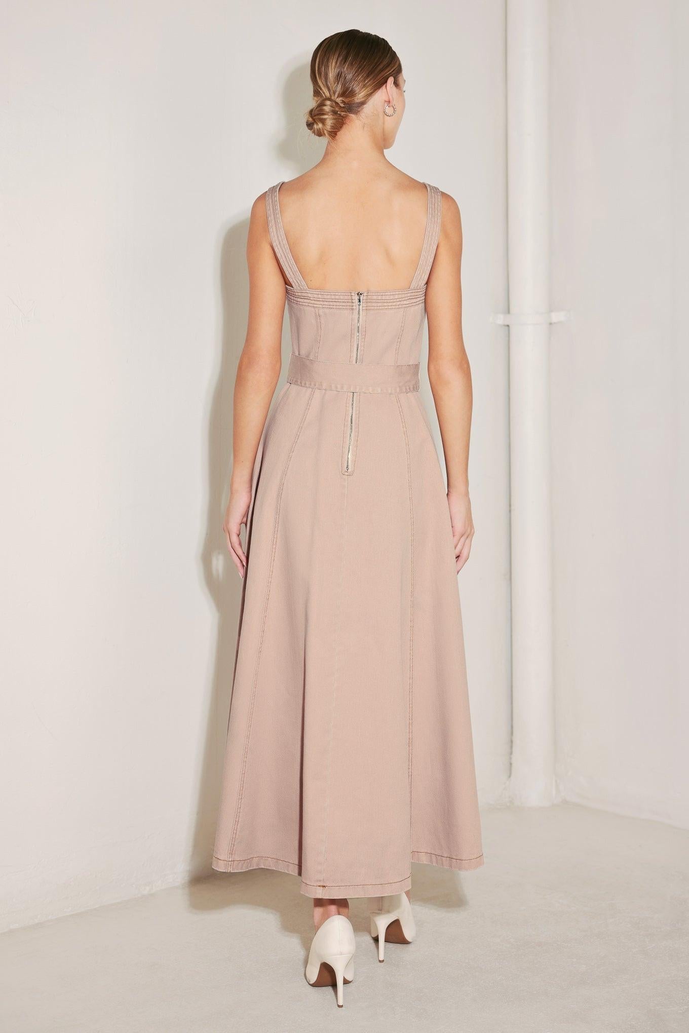 ELEVATED NEUTRAL BLUSH WOVEN MIDI DRESS - Glamourous Grace