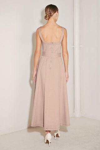 ELEVATED NEUTRAL BLUSH WOVEN MIDI DRESS - Glamourous Grace