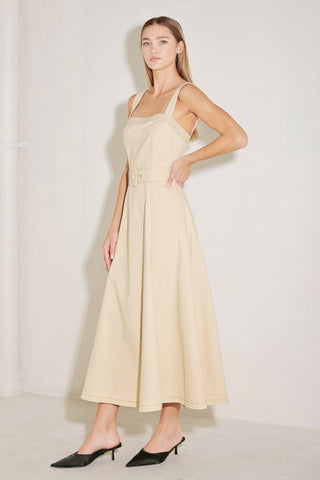 ELEVATED NEUTRAL WOVEN MIDI DRESS - Glamourous Grace