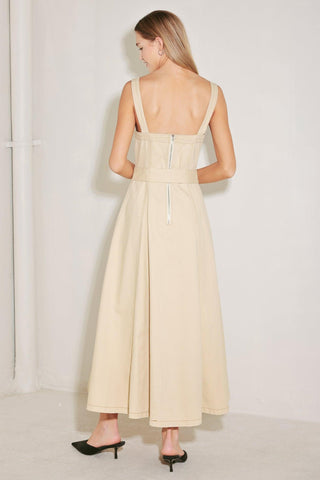 ELEVATED NEUTRAL WOVEN MIDI DRESS - Glamourous Grace