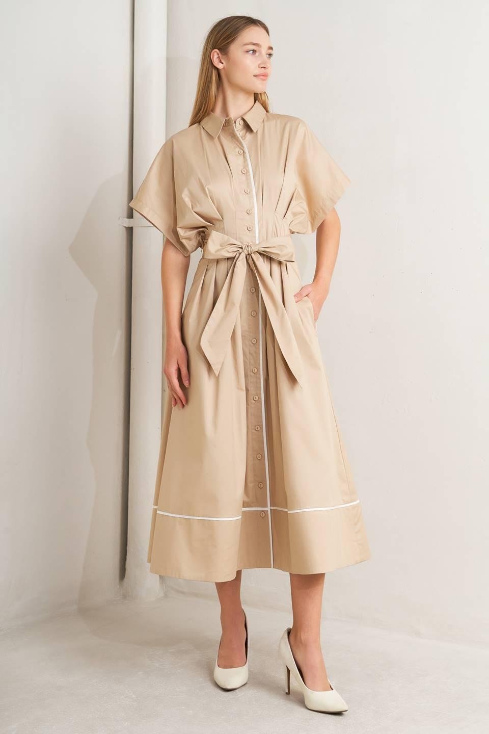 CATCH YOU LATER KHAKI WOVEN MIDI DRESS - Glamourous Grace LLC