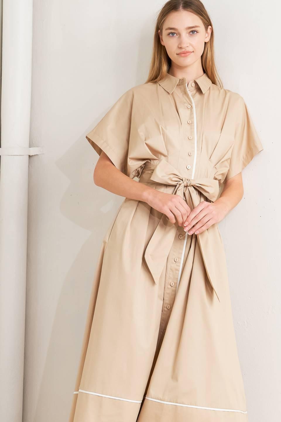 CATCH YOU LATER KHAKI WOVEN MIDI DRESS - Glamourous Grace LLC