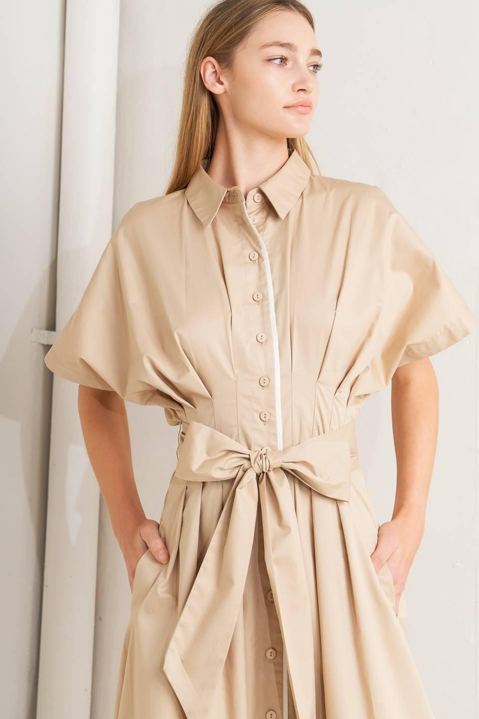 CATCH YOU LATER KHAKI WOVEN MIDI DRESS - Glamourous Grace LLC