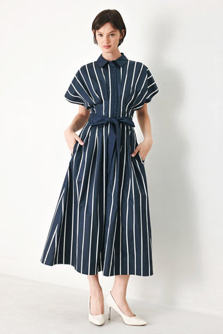 PINSTRIPE STORY WOVEN MIDI DRESS - Glamourous Grace