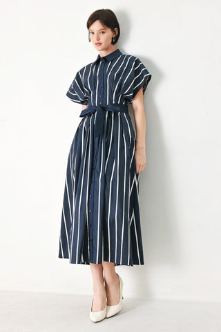 PINSTRIPE STORY WOVEN MIDI DRESS - Glamourous Grace