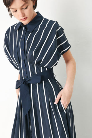 PINSTRIPE STORY WOVEN MIDI DRESS - Glamourous Grace