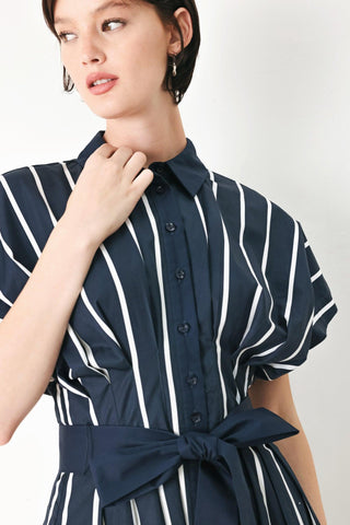 PINSTRIPE STORY WOVEN MIDI DRESS - Glamourous Grace