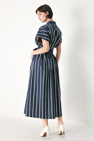 PINSTRIPE STORY WOVEN MIDI DRESS - Glamourous Grace