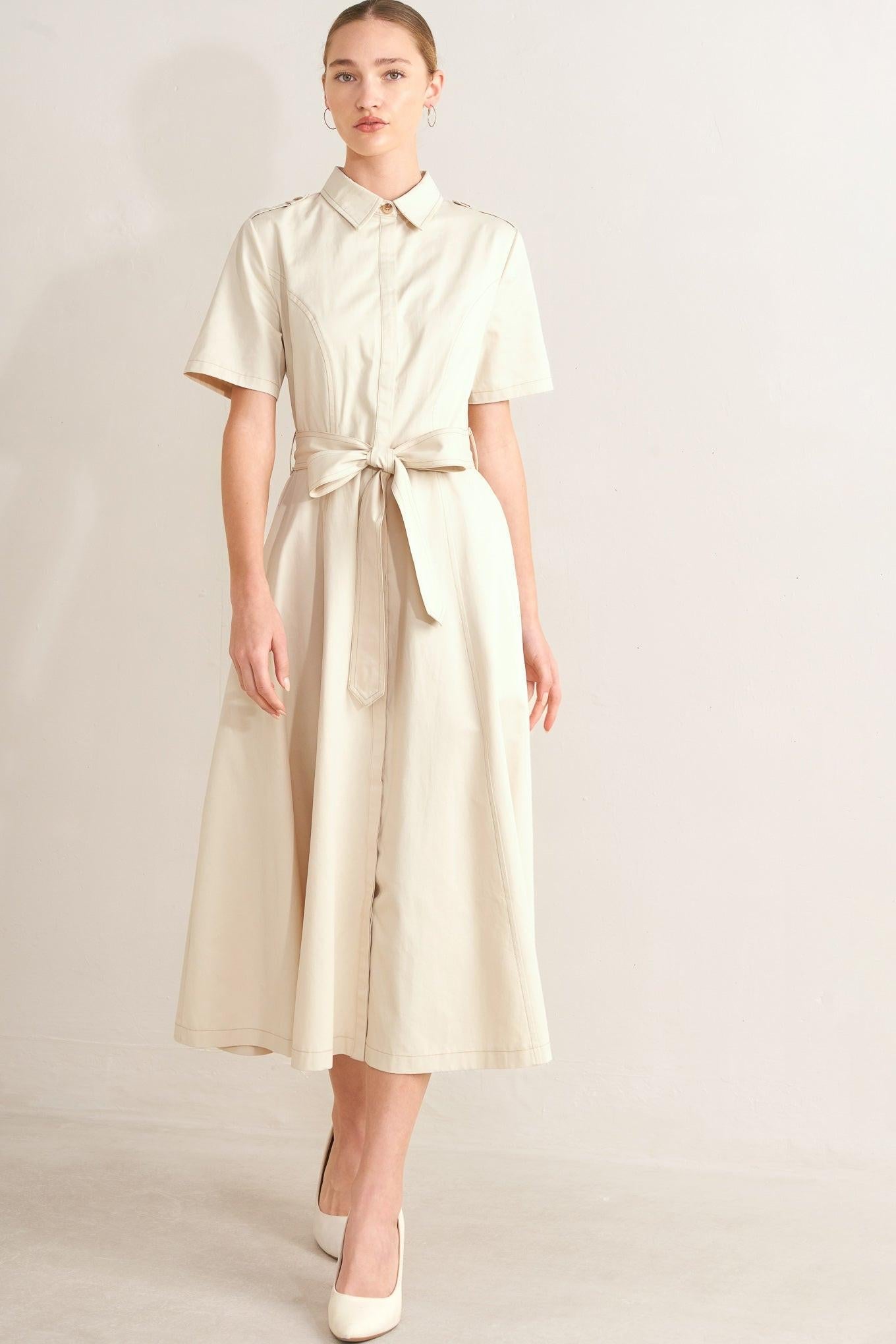 SANDSTONE GRACE WOVEN MIDI SHIRT DRESS - Glamourous Grace