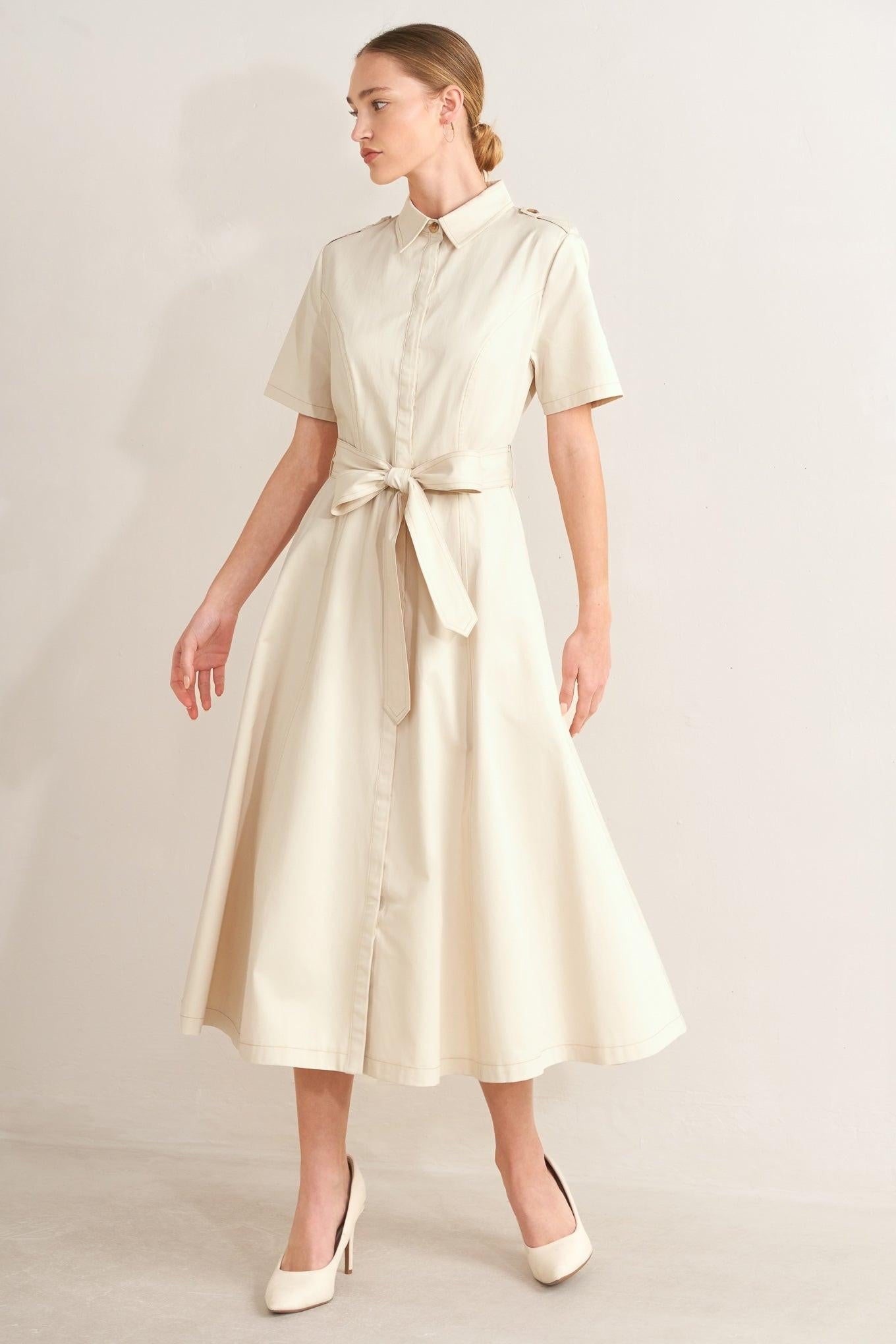 SANDSTONE GRACE WOVEN MIDI SHIRT DRESS - Glamourous Grace