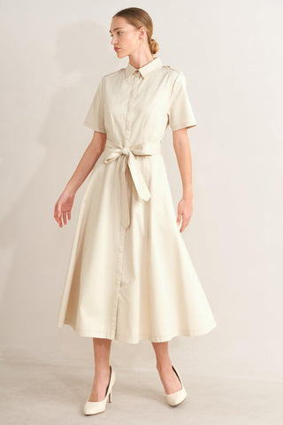 SANDSTONE GRACE WOVEN MIDI SHIRT DRESS - Glamourous Grace