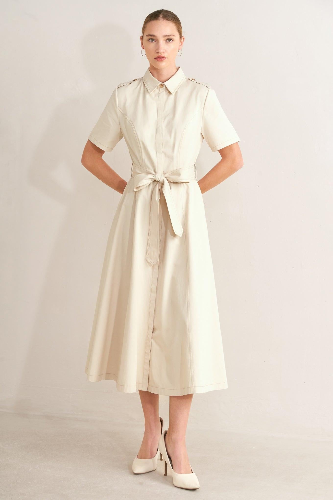 SANDSTONE GRACE WOVEN MIDI SHIRT DRESS - Glamourous Grace