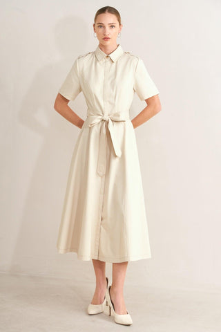 SANDSTONE GRACE WOVEN MIDI SHIRT DRESS - Glamourous Grace
